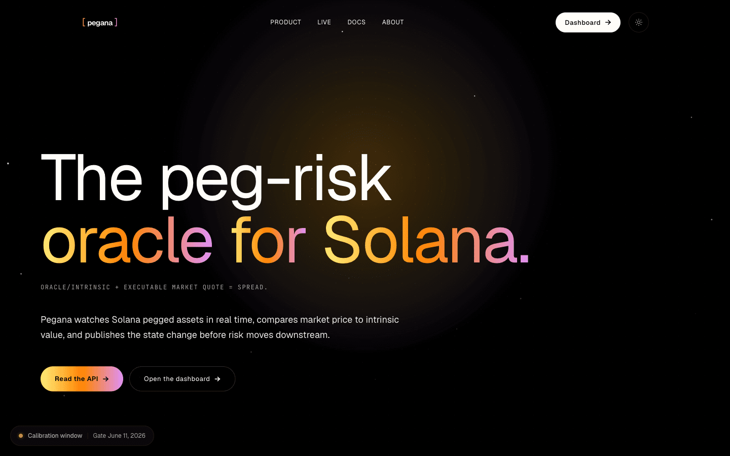 Pegana — o oráculo de risco de peg para Solana. website